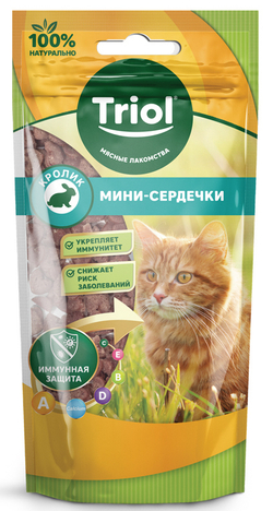 Triol, Лакомства для кошек, Мини сердечки из кролика, 40 гр.