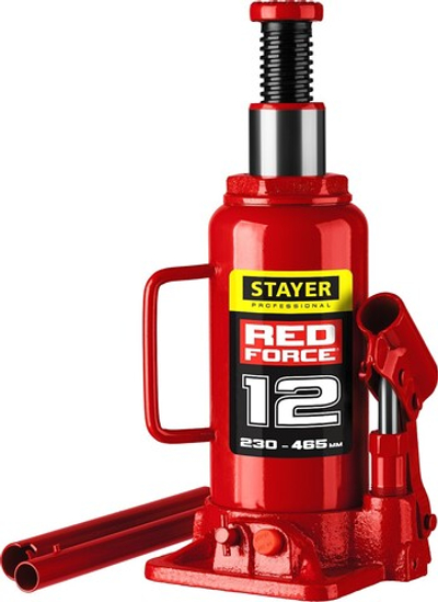 STAYER RED FORCE, 12 т, 230 - 465 мм, бутылочный гидравлический домкрат, Professional (43160-12)
