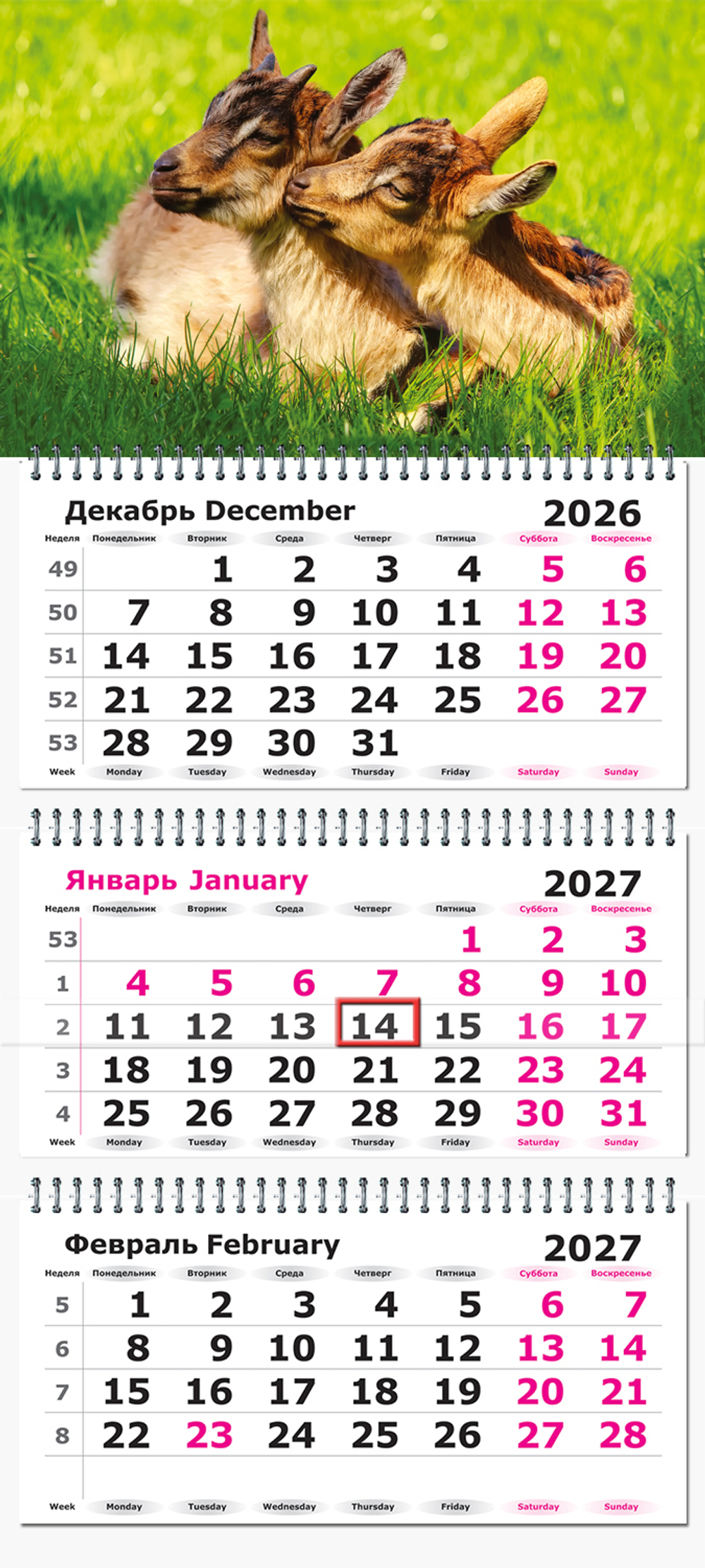 Календарь трехсекционный на 2027 год, "Символ года. Козлята"