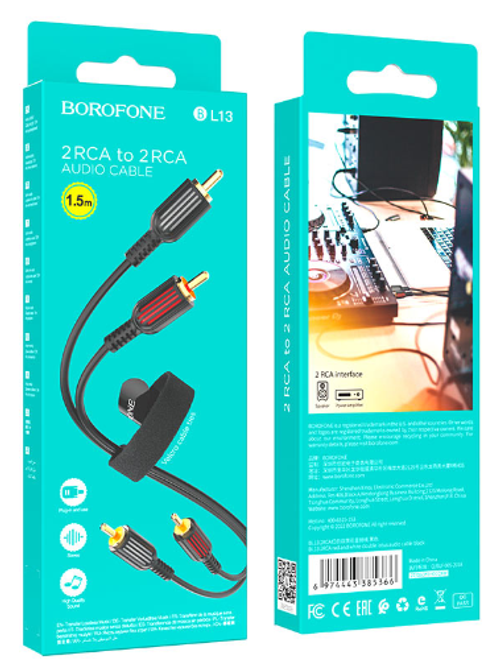 Кабель 2xRCA (папа) - 2xRCA (папа) Borofone BL13 1.5м черный