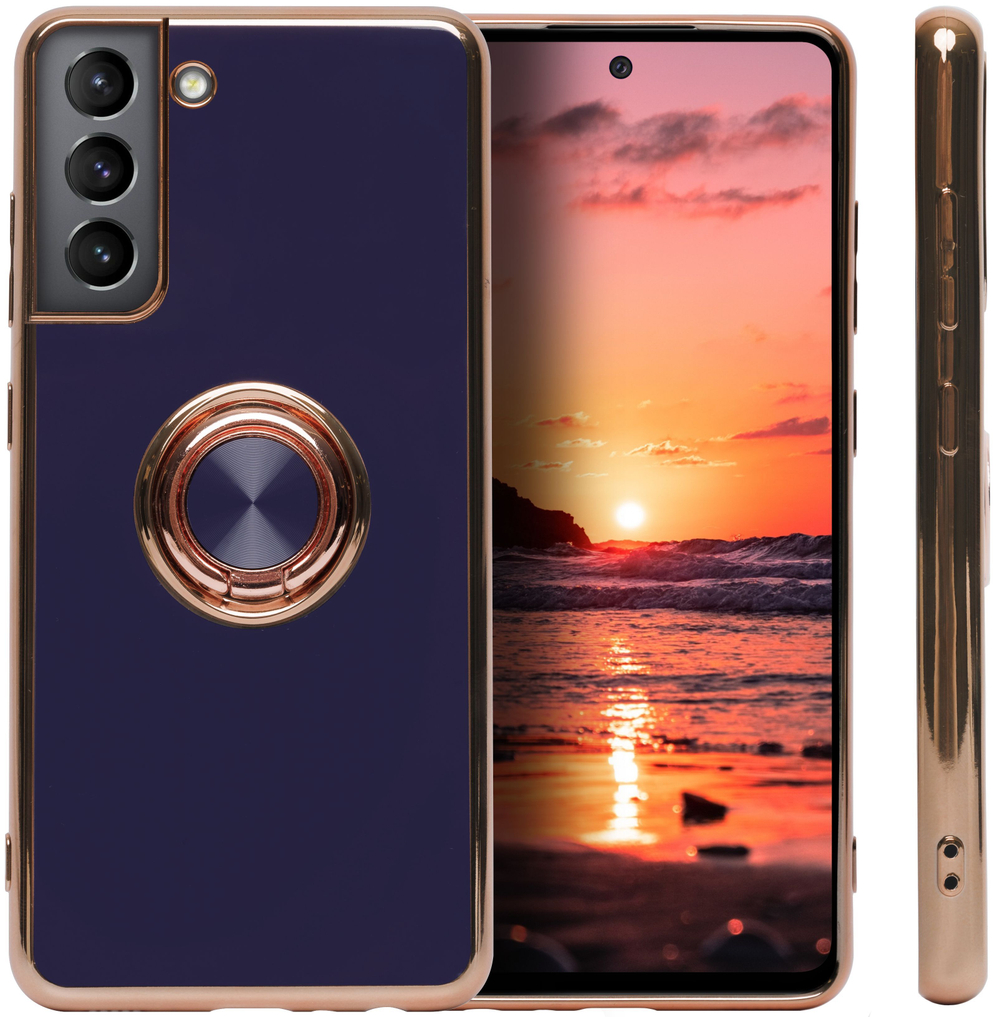 Стильный глянцевый чехол для SAMSUNG GALAXY S21 5G (не ULTRA/ FE/ PLUS!) с кольцом-подставкой и бархатной подкладкой