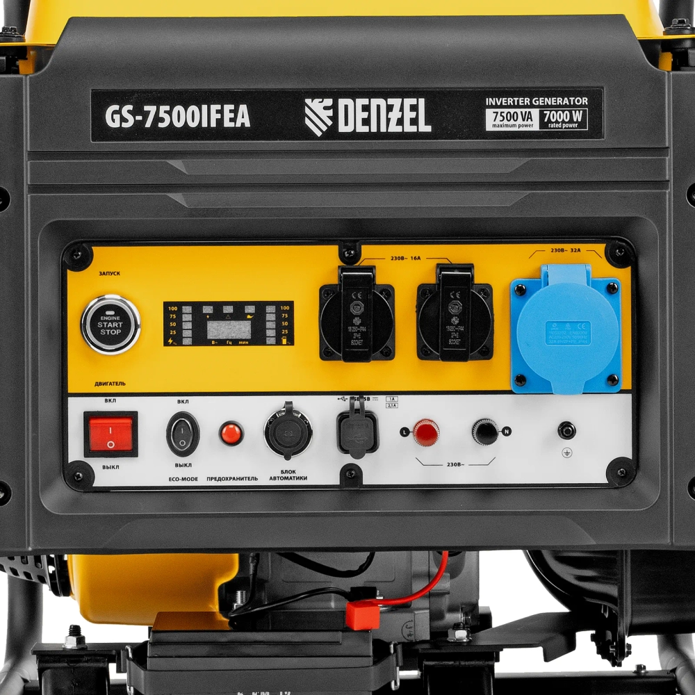 Генератор инверторный GS-7500iFEA, 7,5 кВт, 230 В, открытый корпус, электростартер, ATS DENZEL