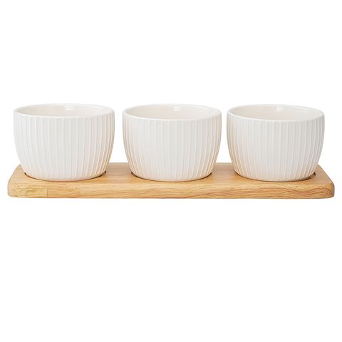 Набор из 3 чаш на деревянной подставке soft ripples, dual glazing, 200 мл