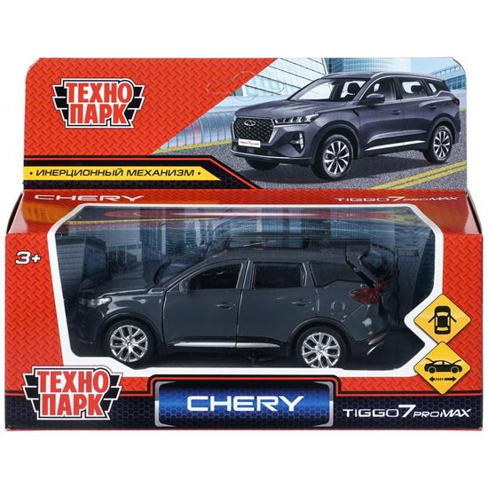 Машина металл chery tiggo 7 pro max 12см,двери,кап,баг,инер,темно-серый,кор. Технопарк