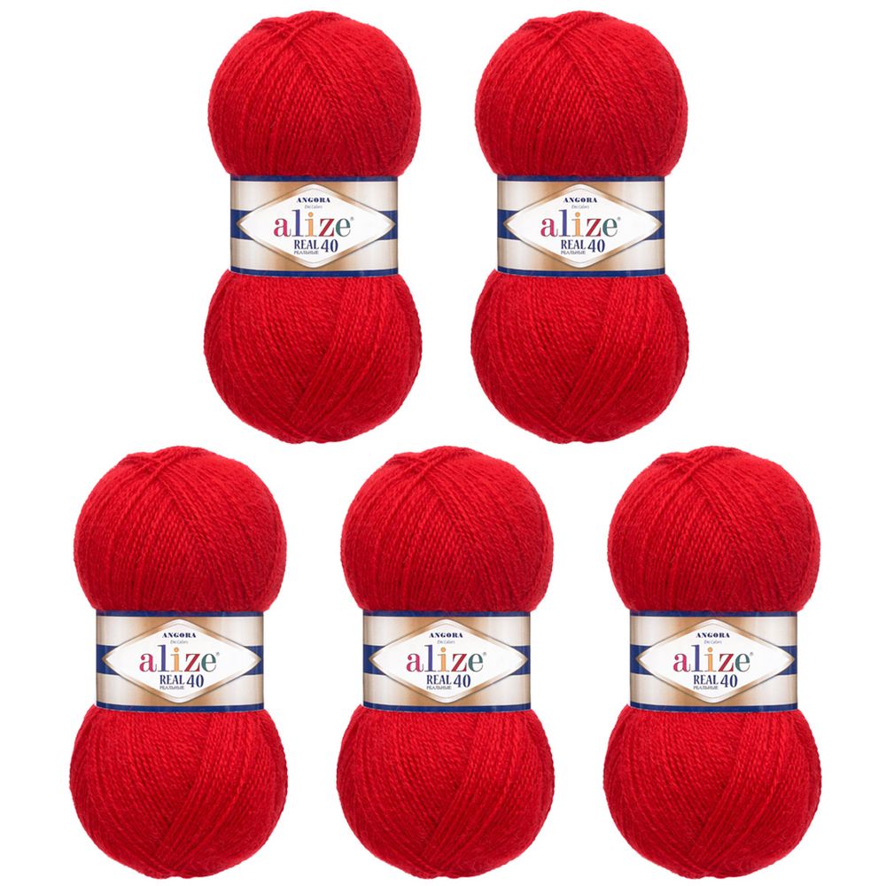 Пряжа Alize (Ализе) Angora Real 40 / уп.5 мот. по 100 г, 430м, 056 красный A