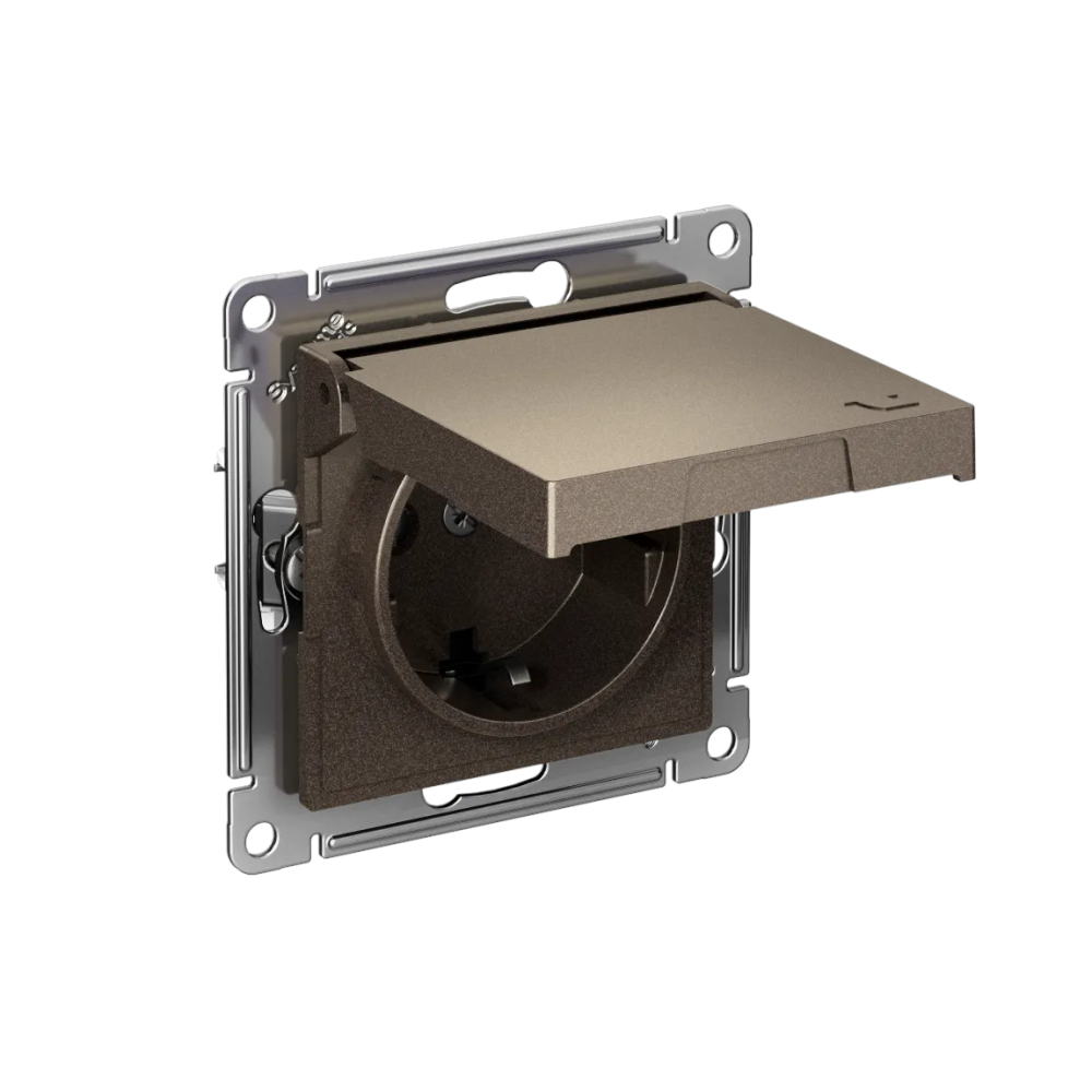ATLASDESIGN РОЗЕТКА с заземлением со шторками с крышкой,16А,IP20, мех.,быстрозажим. клем., МОККО