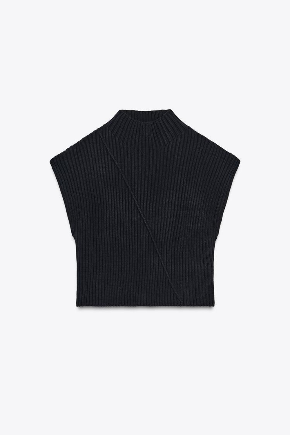 ZARA ВЯЗАНЫЙ ЖИЛЕТ В РУБЧИК, МОРСКОЙ СИНИЙ