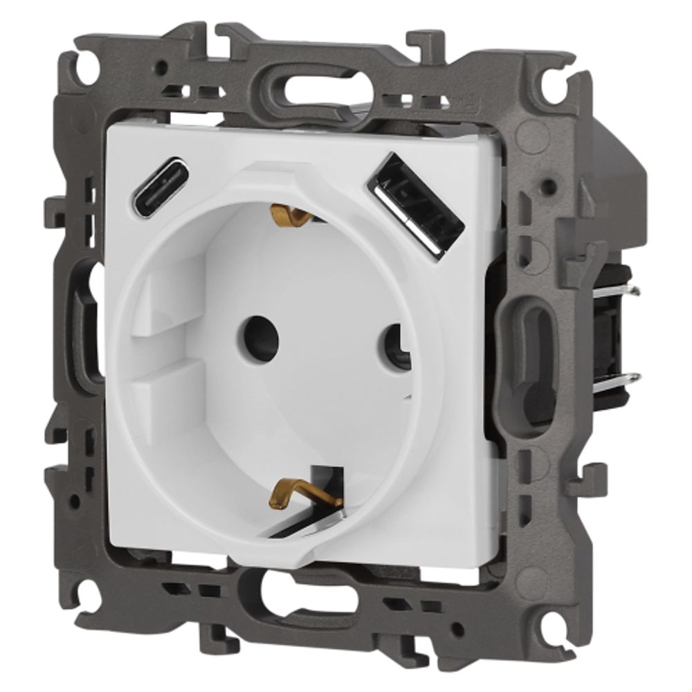 Розетка ЭРА Серия 12 12-4108-01 2P+E 16A-250В со шторками с USB type-A+C 5В-3А белый | Эра 12