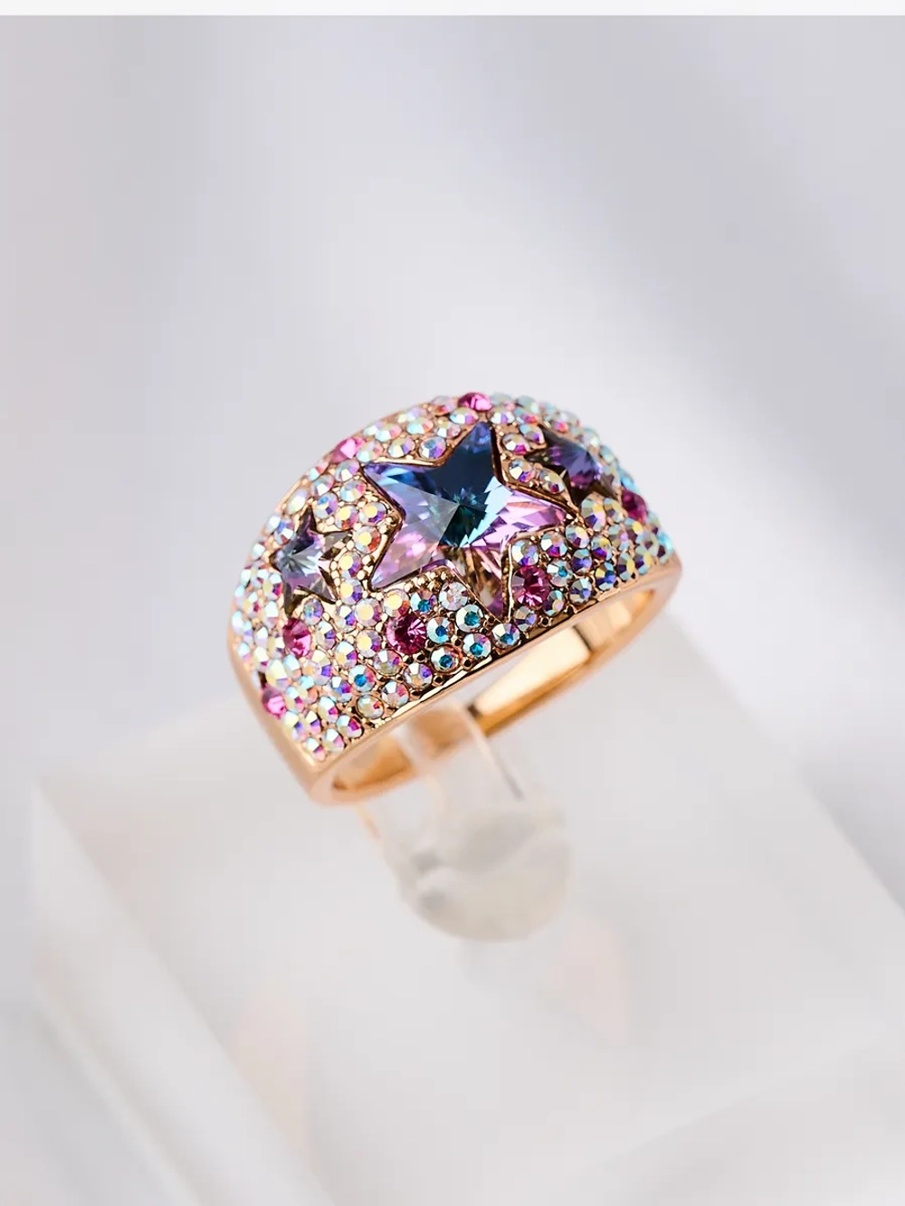 Кольцо Звездное небо с фиолетовыми кристаллами Swarovski