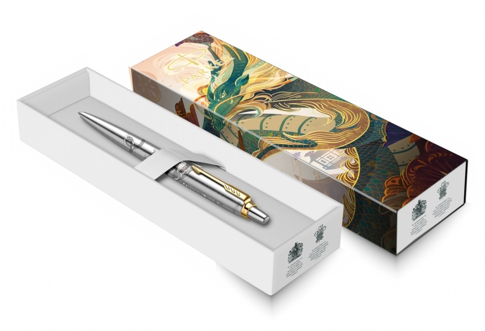 Шариковая ручка Parker Jotter Dragon Special Edition, цвет: St. Steel GT, стержень: Mblue в подарочной коробке