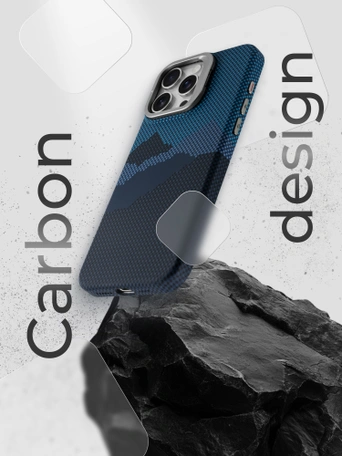 Чехол накладка iPhone 16 Pro 6.3" Gurdini Carbon Design (Magsafe & Lense holder) Mountain Blue