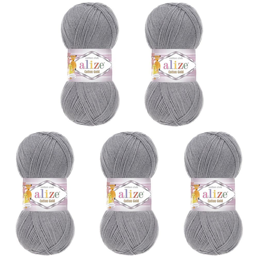 Пряжа Alize (Ализе) Cotton Gold / уп.5 мот. по 100 г, 330м, 087 угольный серый A