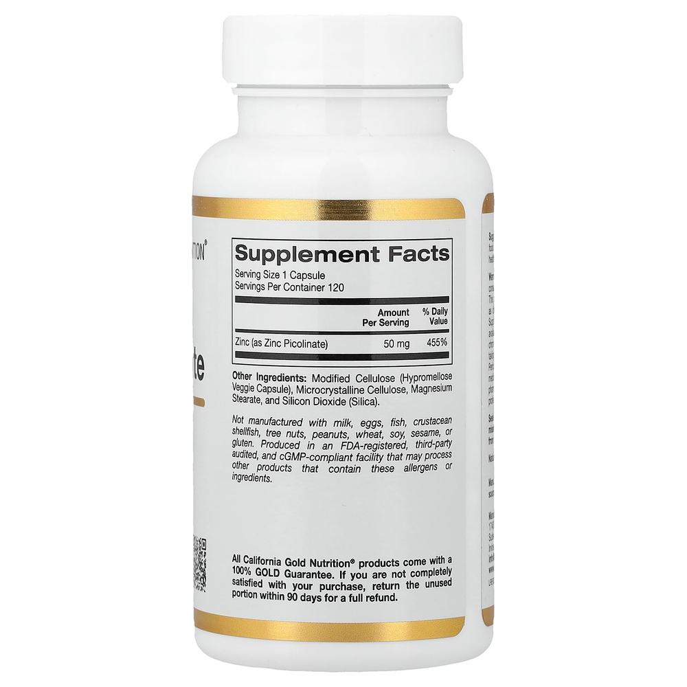 California Gold Nutrition, пиколинат цинка, 50 мг, 120 растительных капсул