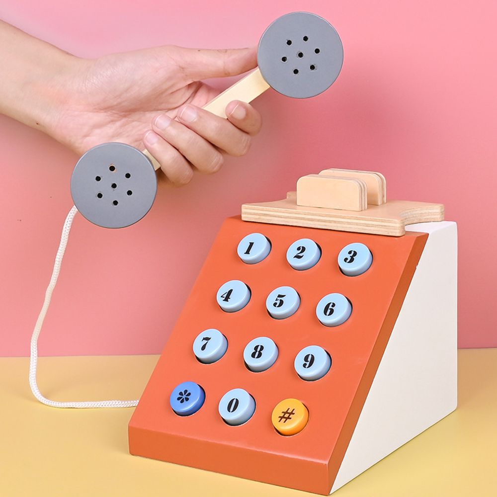 Деревянный игрушечный телефон "Call Time", красный