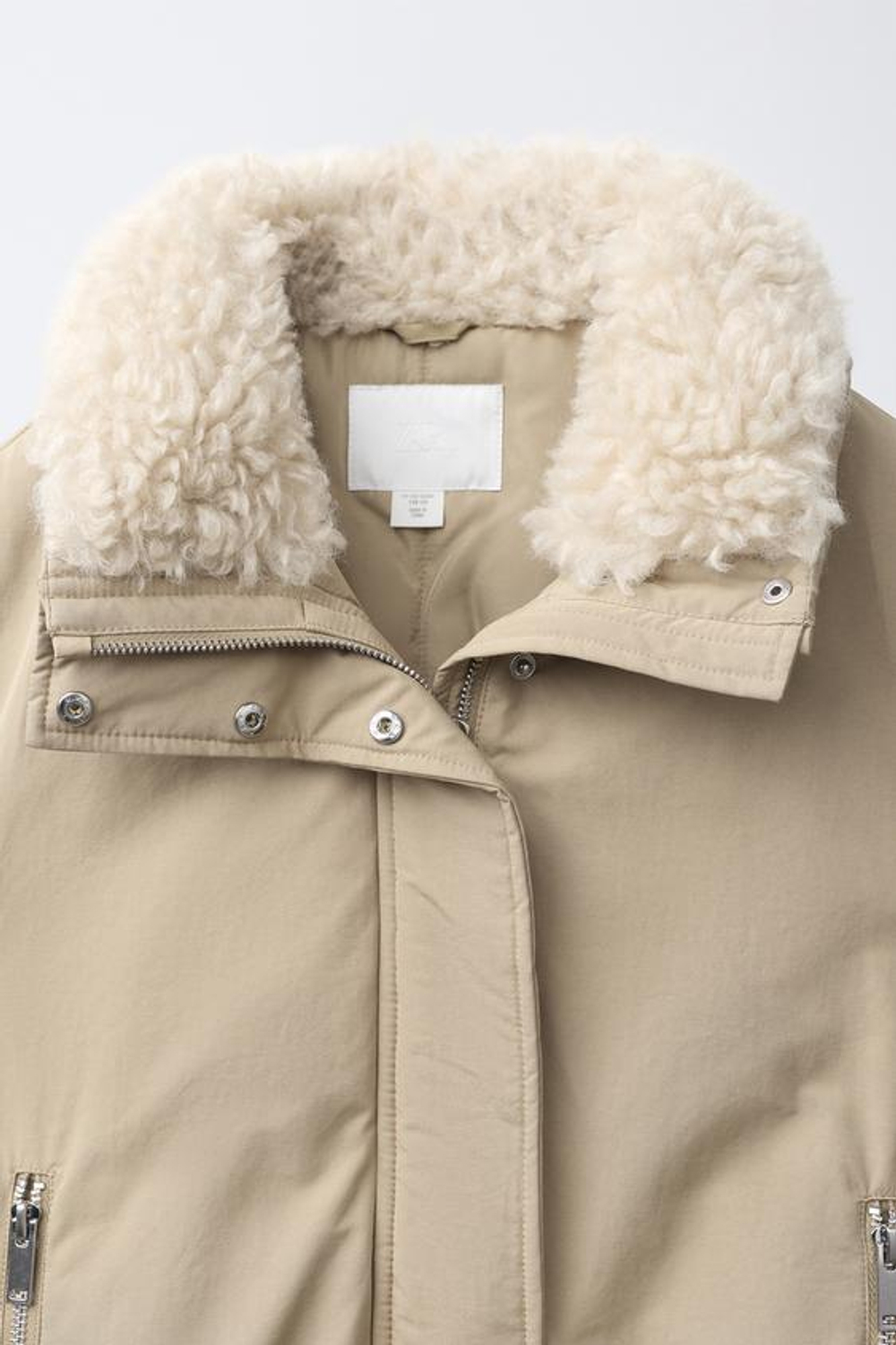 ZARA КУРТКА ИЗ ИСКУССТВЕННОГО МЕХА, ЦВЕТ СЛОНОВОЙ КОСТИ