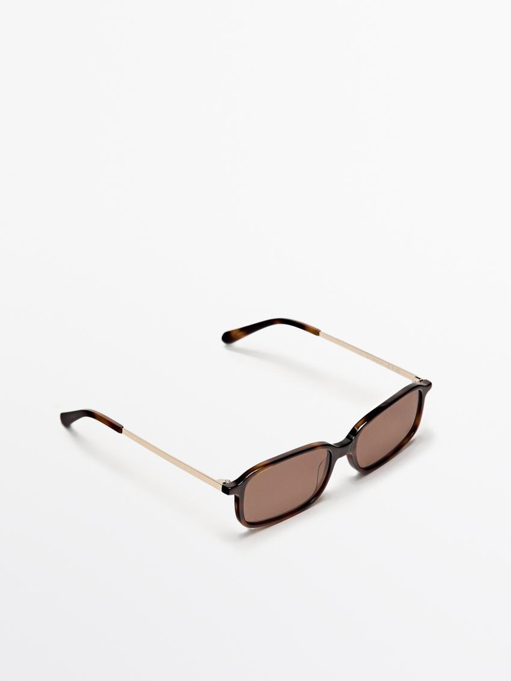Massimo Dutti Контрастные прямоугольные солнцезащитные очки, коричневый