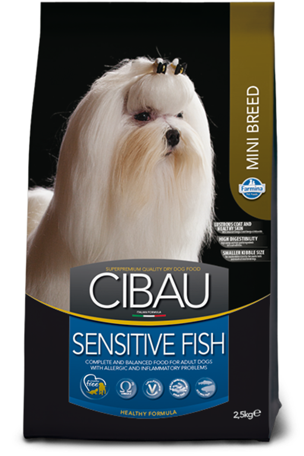 DOG Фармина Cibau Sensitive Полнорационный сухой корм для взрослых собак мелких пород. Снижает риск развития аллергических реакций. 2.5кг