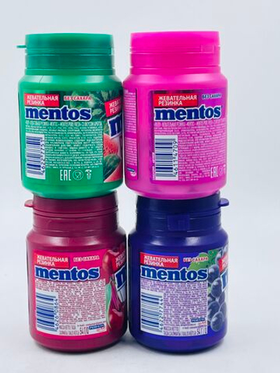 Mentos жевательные резинки без сахара Pure fresh, MIX 4 - Виноград, Арбуз, Вишня, Тутти-Фрутти, 4 шт. по 54 г