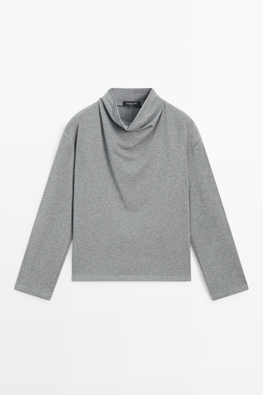 Massimo Dutti Футболка из 100% хлопка с драпированным воротом, пестро-серый