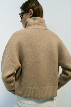 ZARA КАРДИГАН С ВОРОТНИКОМ-СТОЙКОЙ, РЫЖЕВАТО-КОРИЧНЕВЫЙ