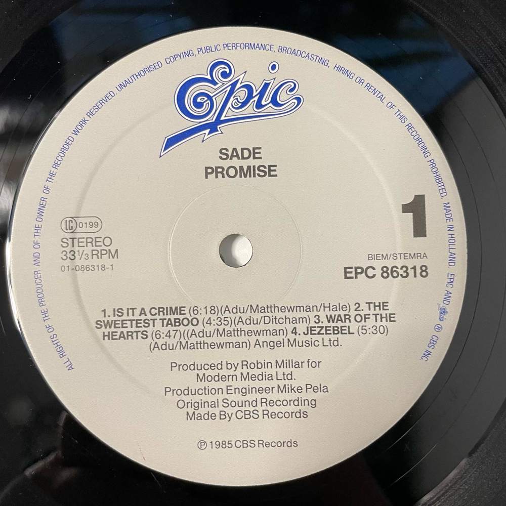 Винтажная виниловая пластинка LP Sade Promise (Нидерланды, 1985)