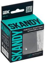 SKANDY Розетка с заземлением с защитными шторками 16А с USB C 18Вт SK-R17T титан IEK