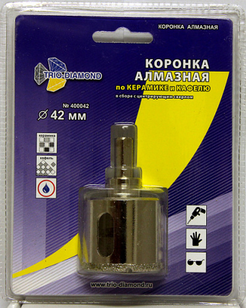 Коронка алмазная по керамике и кафелю с центрирующим сверлом 42мм (1 шт) Trio Diamond