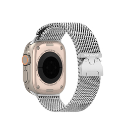 Ремешок из нержавеющей стали серебристого цвета для смарт часов Apple Watch 38, 40, 41 и 42мм, серия Milanese Air Series (миланская петля) от Dux Ducis
