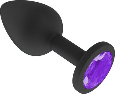 Средняя черная пробка с фиолетовым кристаллом ONJOY Silicone Collection (Цвет: черный с фиолетовым)