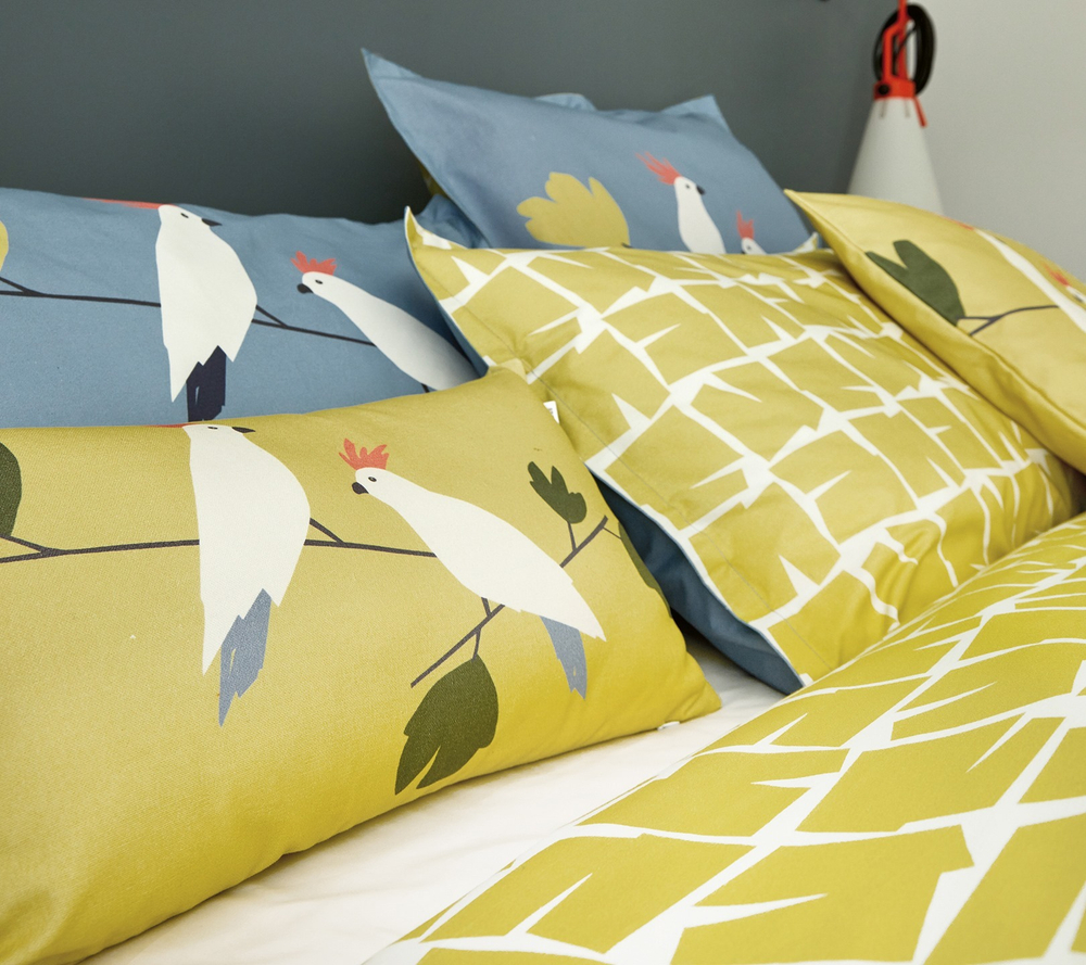 Постельное белье LOVE BIRDS DENIM Blanc des Vosges 1.5 спальное Синий / Желтый