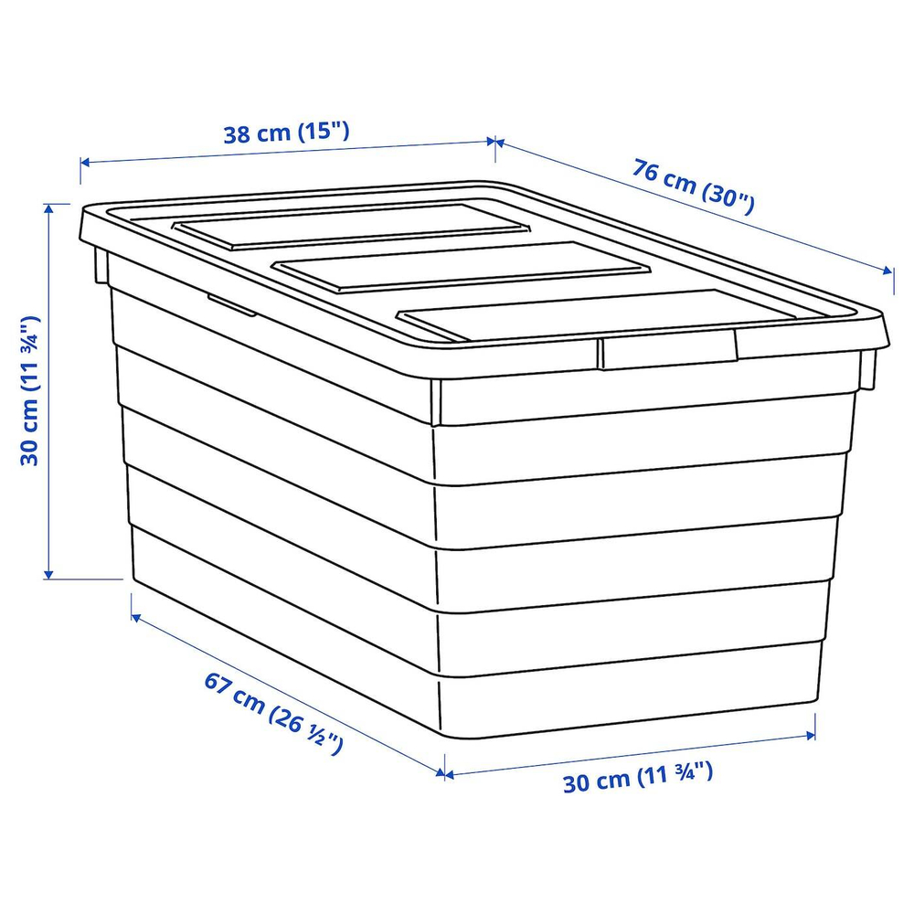 Коробка для хранения с крышкой IKEA SOCKERBIT (СОКЕРБИТ), Белый, 38х76х30 см