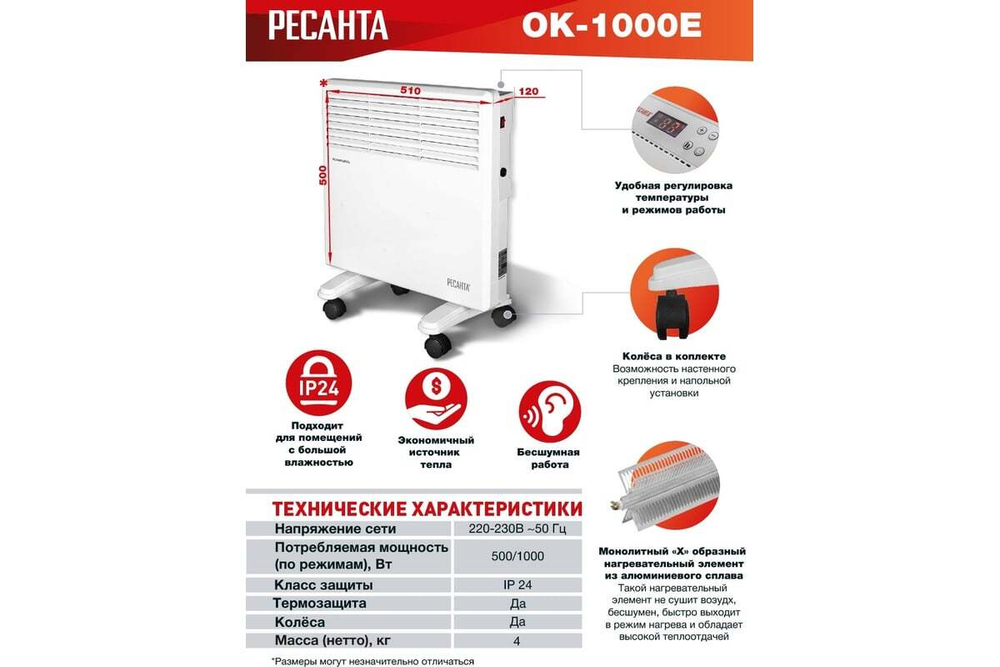 Конвектор Ресанта ОК-1000Е LED 67/4/12