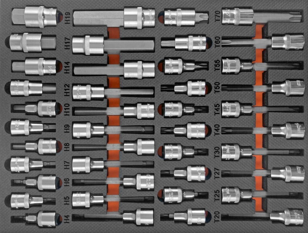 OMT42STE Набор насадок торцевых 1/2" DR, со вставками-битами TORX® T20-T70 в EVA ложементе 280х375 мм, 42 предмета