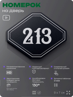 Номерок на дверь квартиры 213, для кабинета, офиса, шильдик 9 х 7 см, черный, Айдентика Технолоджи