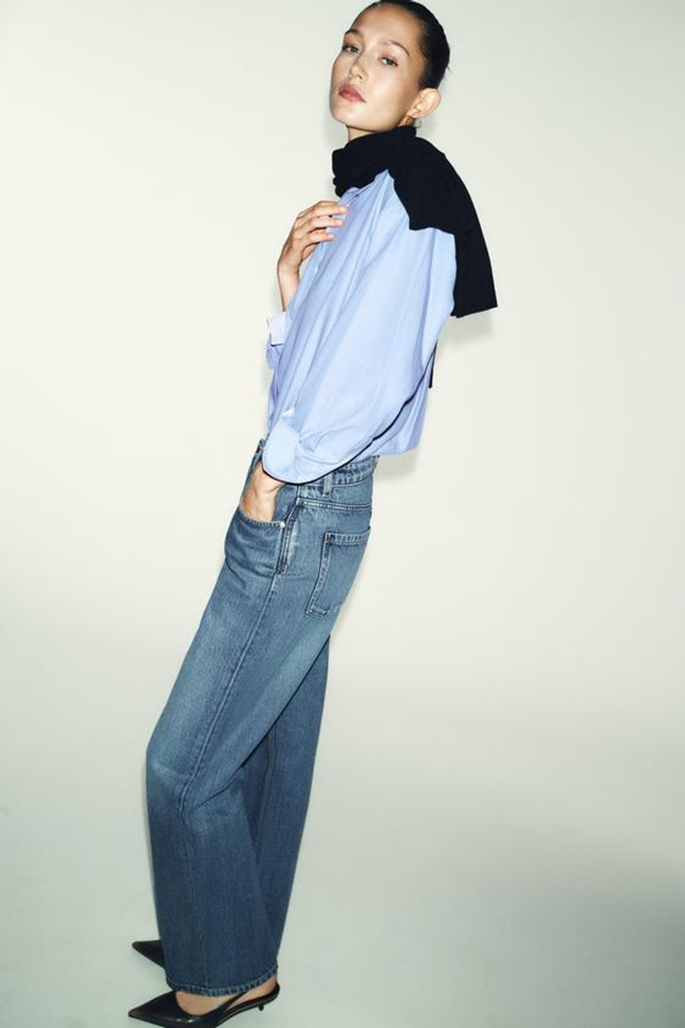 ZARA ДЖИНСЫ Z1975 REGULAR FIT LONG LENGTH С ВЫСОКОЙ ПОСАДКОЙ, ВЫЦВЕТШИЙ СИНИЙ