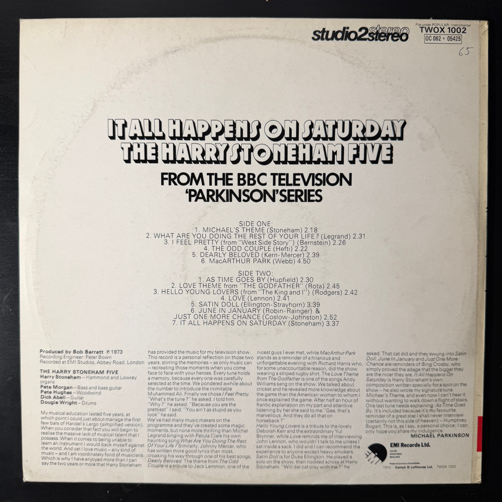 The Harry Stoneham Five ‎– It All Happens On Saturday (Англия 1973г.) Promo