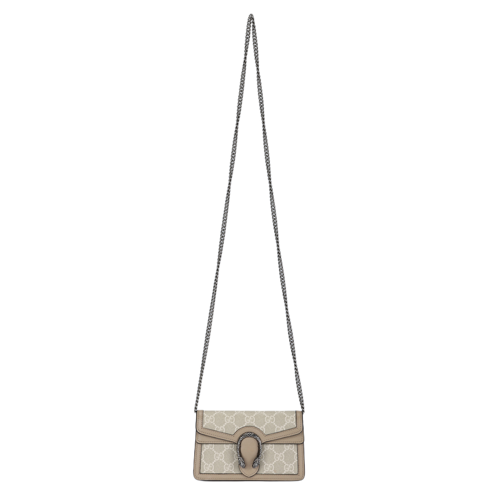 GUCCI Dionysus Canvas With Leather Chain Bag, Crossbody Bag, Shoulder Bag Extra Mini Women"s Beige/White