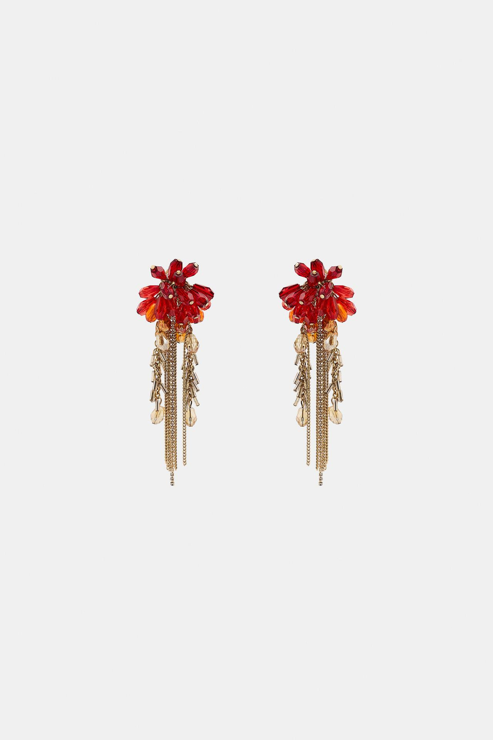 ZARA СЕРЬГИ С КРИСТАЛЛАМИ И БАХРОМОЙ, КРАСНЫЙ