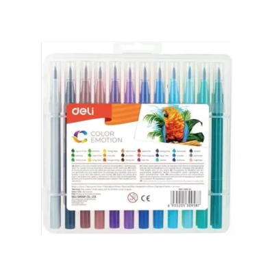 Фломастеры 24цв. Deli Color Emotion кисть, смываемые, пластиковый пенал EC10324