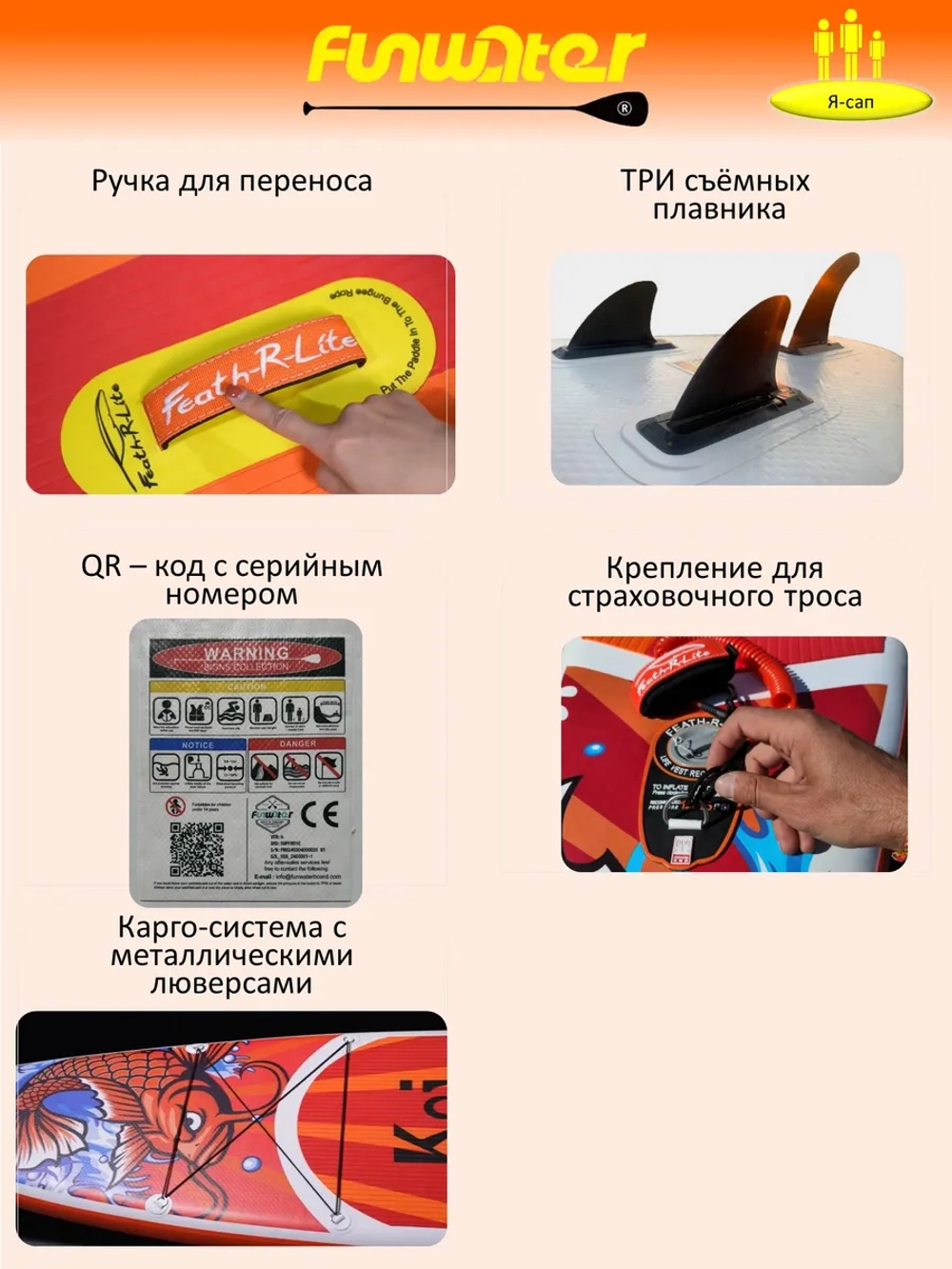 Сапборд двухслойный надувной 200 кг FunWаtеr Кои 350 см