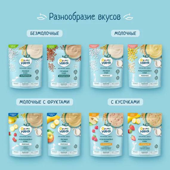 Каша молочная ФрутоНяня мультизлаковая банан кукурузные хлопья кусочки клубники 190г