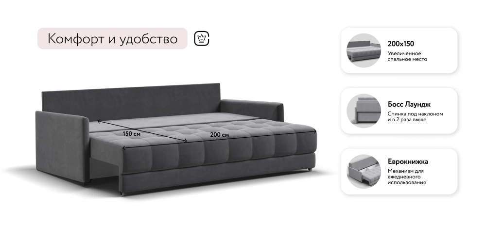 Диван Босс Про Лофт Велюр Монолит серый