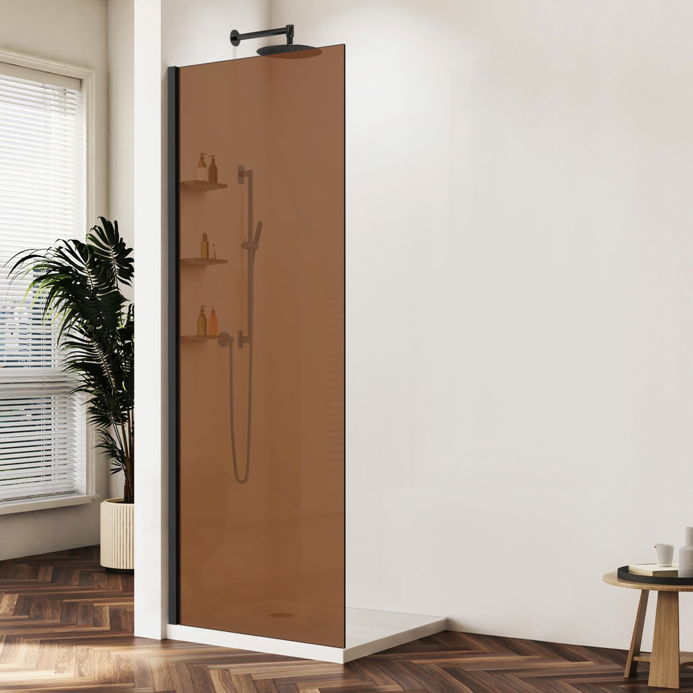 Душевая перегородка Vincea Волк-Ин (Walk-In) VSW-1HWS900GSB, 900*2000, черный матовый, стекло янтарь
