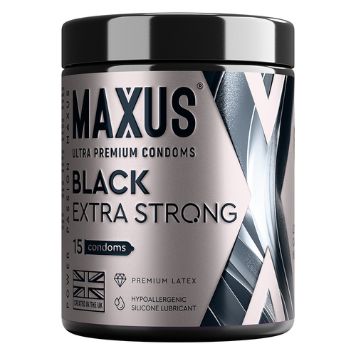 Набор особо прочных чёрных презервативов в металлическом кейсе Maxus Black Extra Strong X-Edition №15