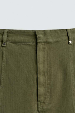 ZARA БРЮКИ КАРГО С ХЛЯСТИКАМИ НА ШТАНИНАХ, ЗЕЛЕНЫЙ