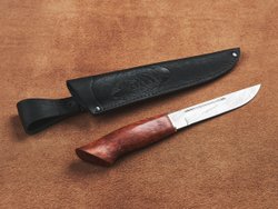 Финский нож Леуку, дамасская сталь, рукоять мореная карельская берёза
