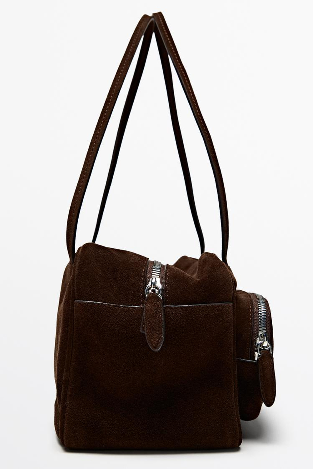 Massimo Dutti Средняя замшевая сумка, темно-коричневый