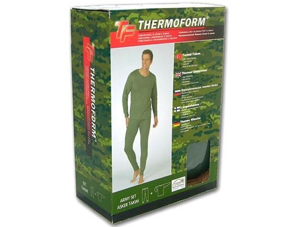 Комплект термобелья THERMOFORM (лонгслив+штаны), размер S, темно-зелёный/хаки (из Финляндии)