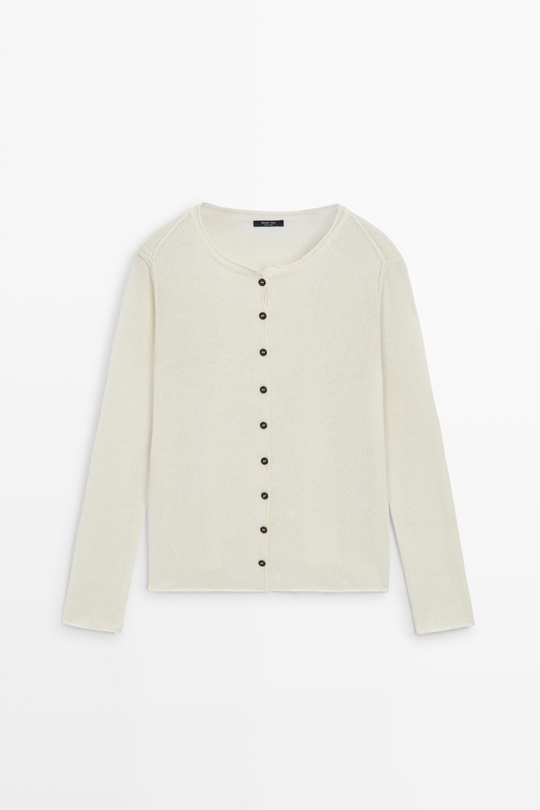 Massimo Dutti Вязаный кардиган с декоративной строчкой, белый