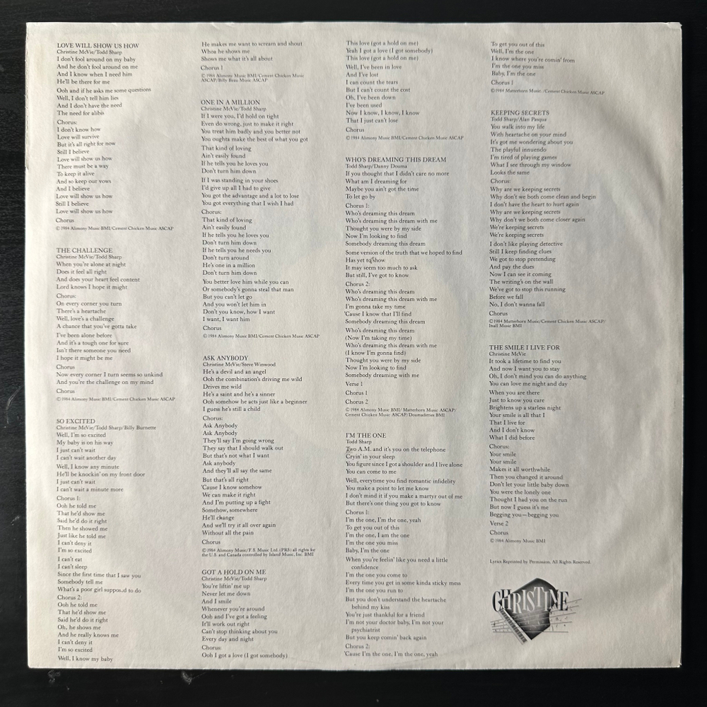 Christine McVie ‎– Christine McVie (США 1984г.)